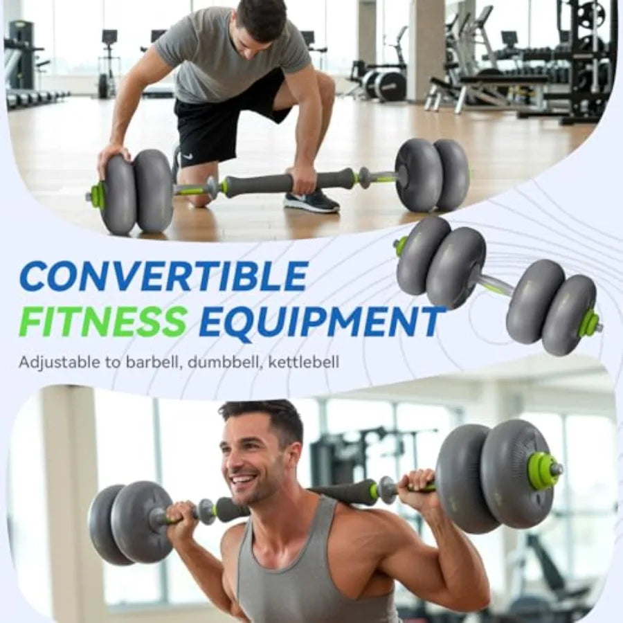 Adjustable Dumbbell Set Soft PVC Coated s/s Free Weight Set Home Gym 4-in-1 Used As Barbell Dumbbells Kettlebell Weight Plates