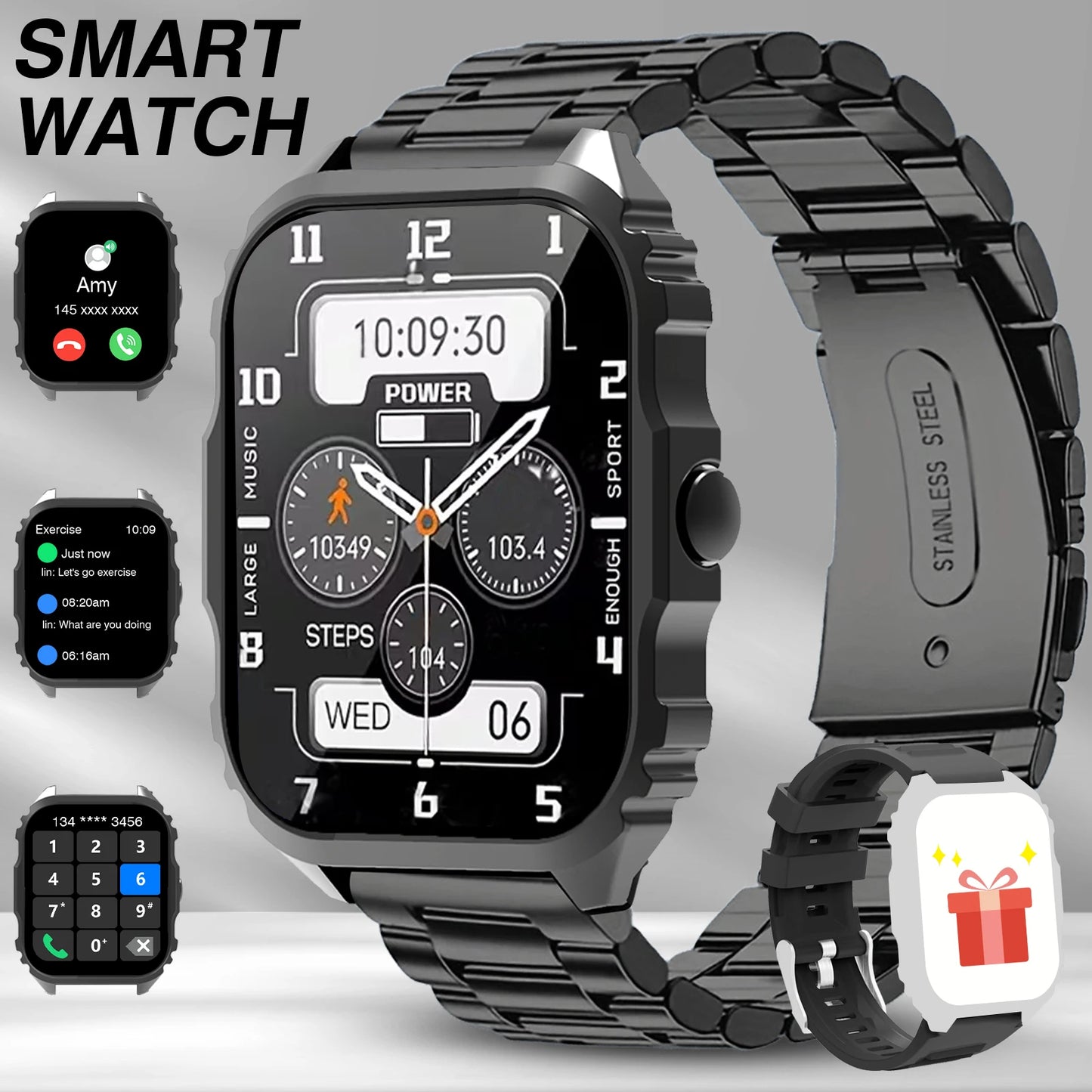 New Smart Watch 1.84 Inch HD Full Touch Screen Display Wireless Call,Answer Phone Watch,Multiple Sports Modes Outdoor Information Reminder Weather Display Music Control Photo Control, Suitable for Iphone & Android