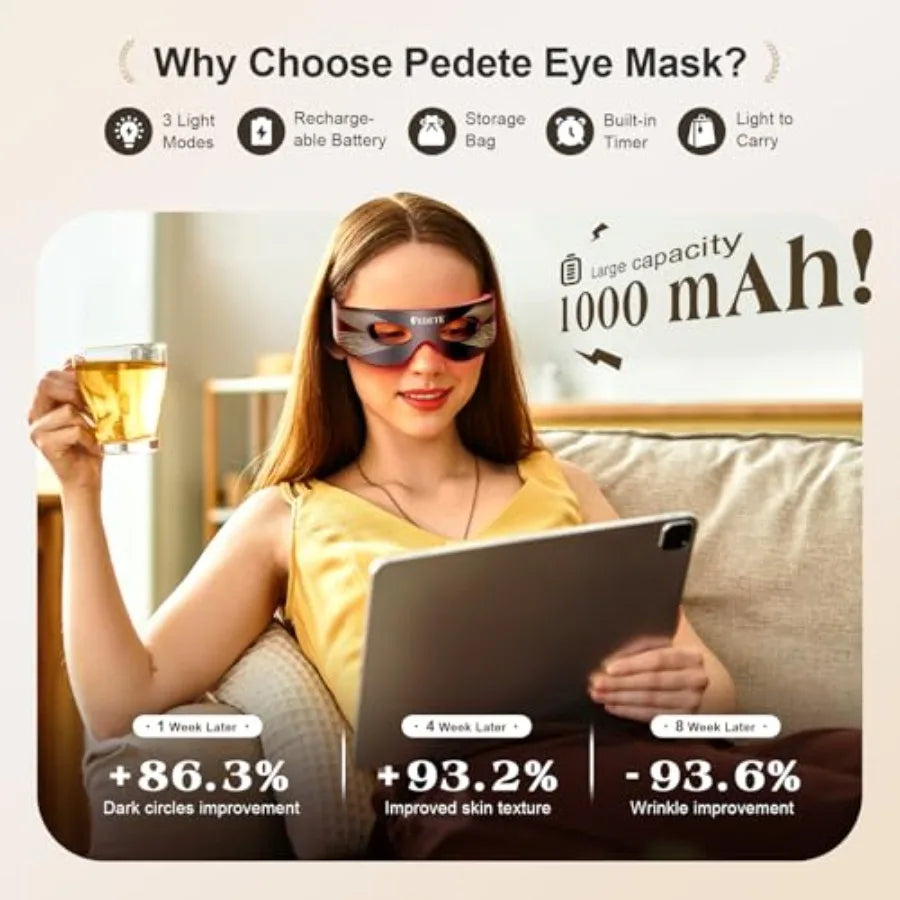 Red Light Therapy for Eyes 3 Modes Under-Eye Red Light Eye Mask Eye Massager for Fine Lines Eye Bags and Dark Circles for Men W
