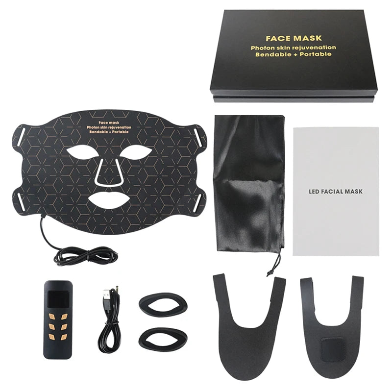 3+1 Colors LED Red Light Face Mask Devices 460nm 630nm 590nm 850 nm Led Light Infrared Beauty Mask at-Home use and Travel