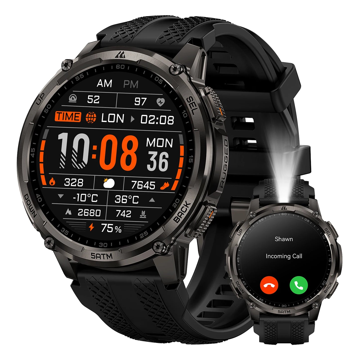 KOSPET TANK T4C Smartwatch Men’s Outdoor Rugged Watch with Flashlight Dual‑Band GPS 50M Waterproof Fitness & Health Tracker