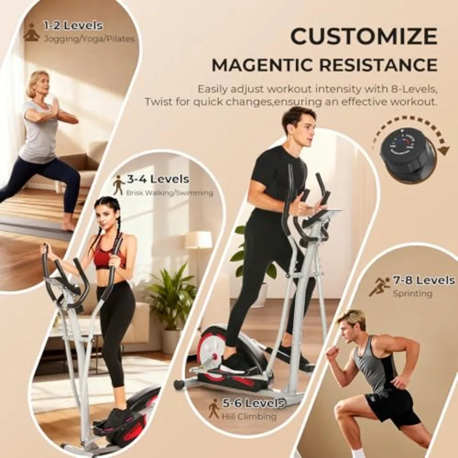 Elliptical Exercise Machine for Home Use with 500LBS Weight Capacity Magnetic Drive System 8-Level Resistance Pulse Rate Grips