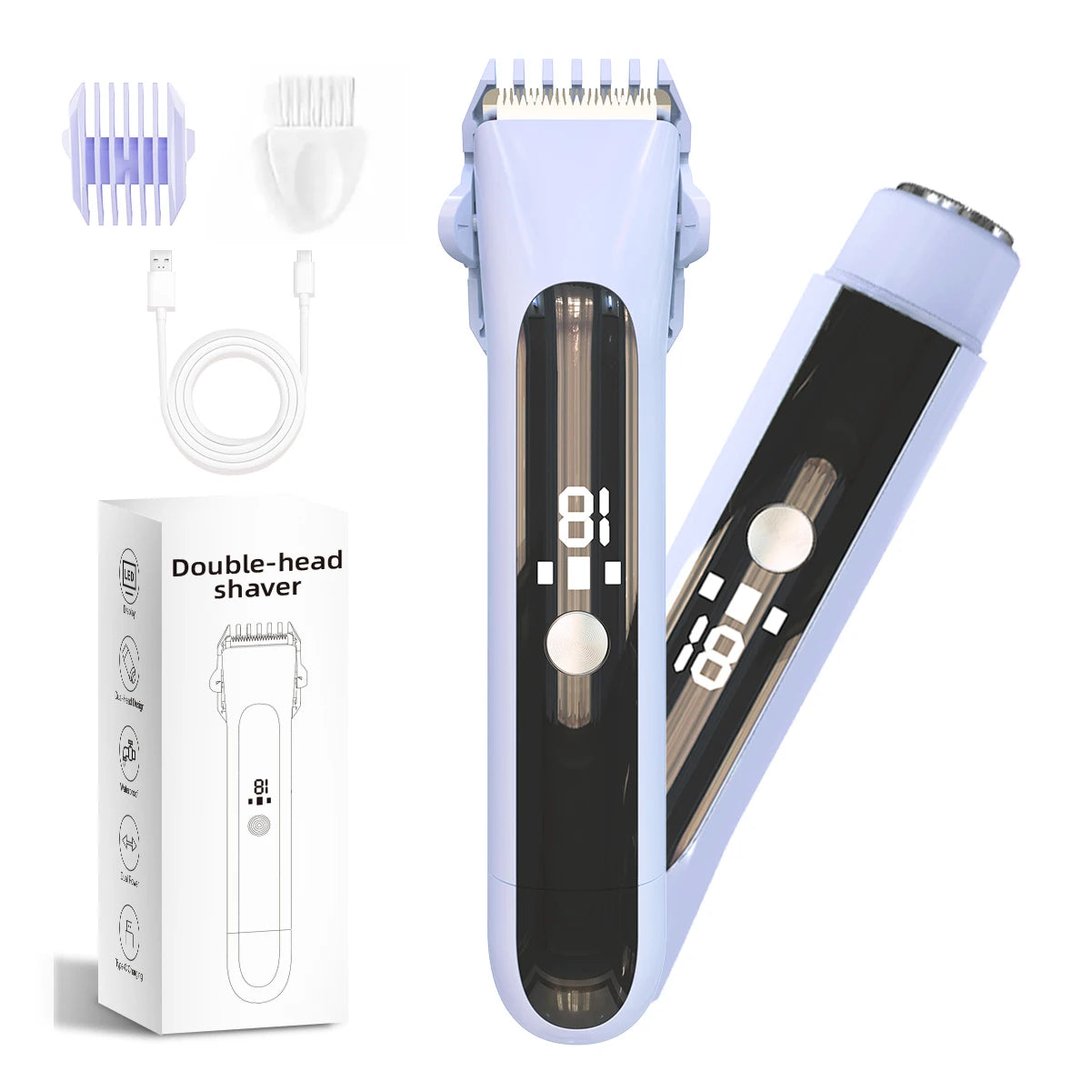 Bikini Trimmer for Women, 2-in-1 Electric Razor with Dual Heads, Ceramic Blade, Waterproof & Rechargeable, Painless Pubic Hair S