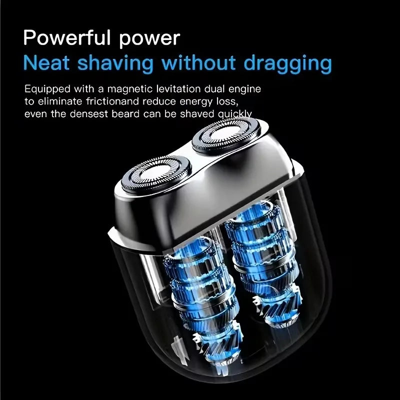 Portable Electric Shaver for Men Double Ring Blade Magnetic Head USB Charging Long Runtime No Hair Clog Travel Home Razor
