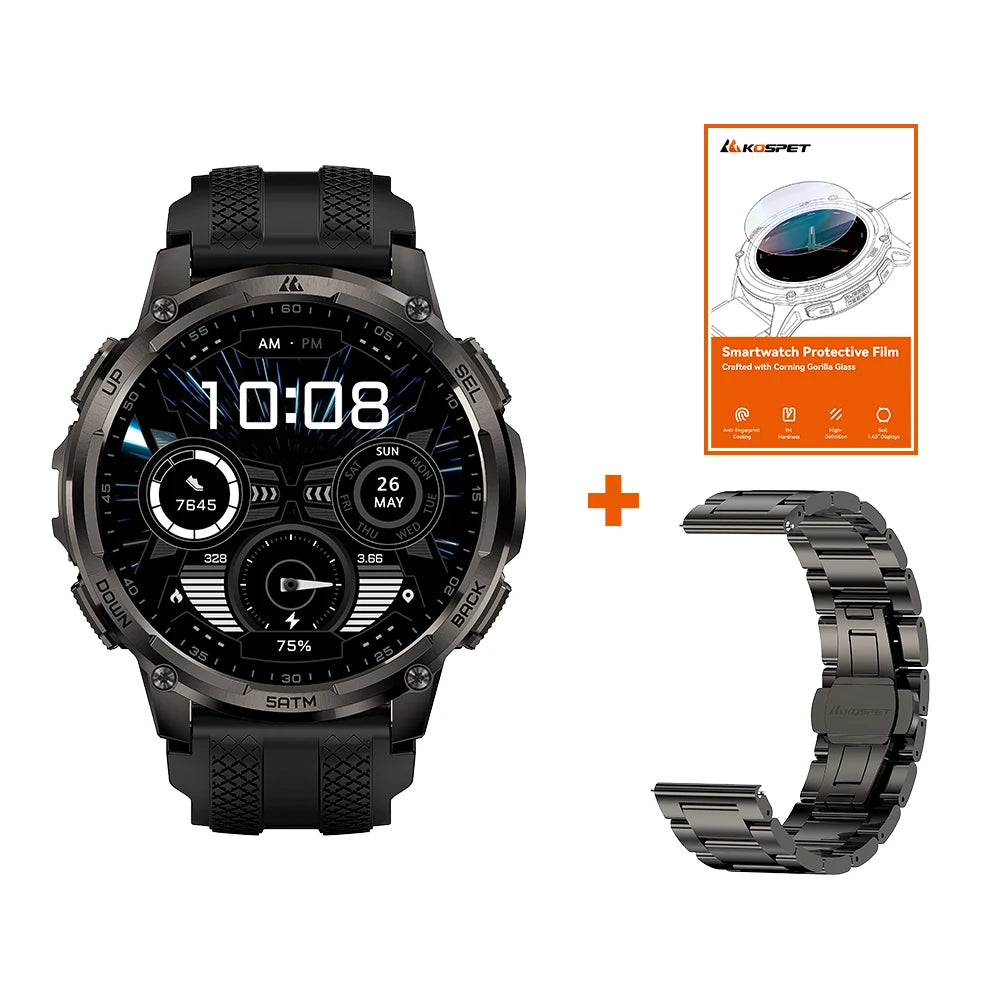 KOSPET TANK T4C Smartwatch Men’s Outdoor Rugged Watch with Flashlight Dual‑Band GPS 50M Waterproof Fitness & Health Tracker