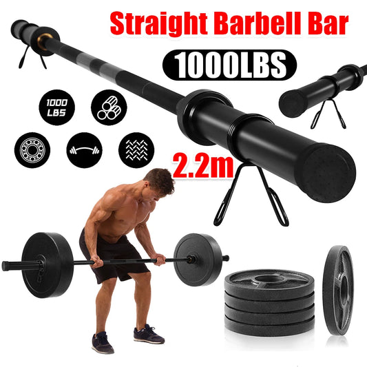 2.2m Weightlifting Barra Gym Barbell Weight Bar 1000LBS Weight Lifting Straight Barbells Bar Gym Equipment For Men and Women