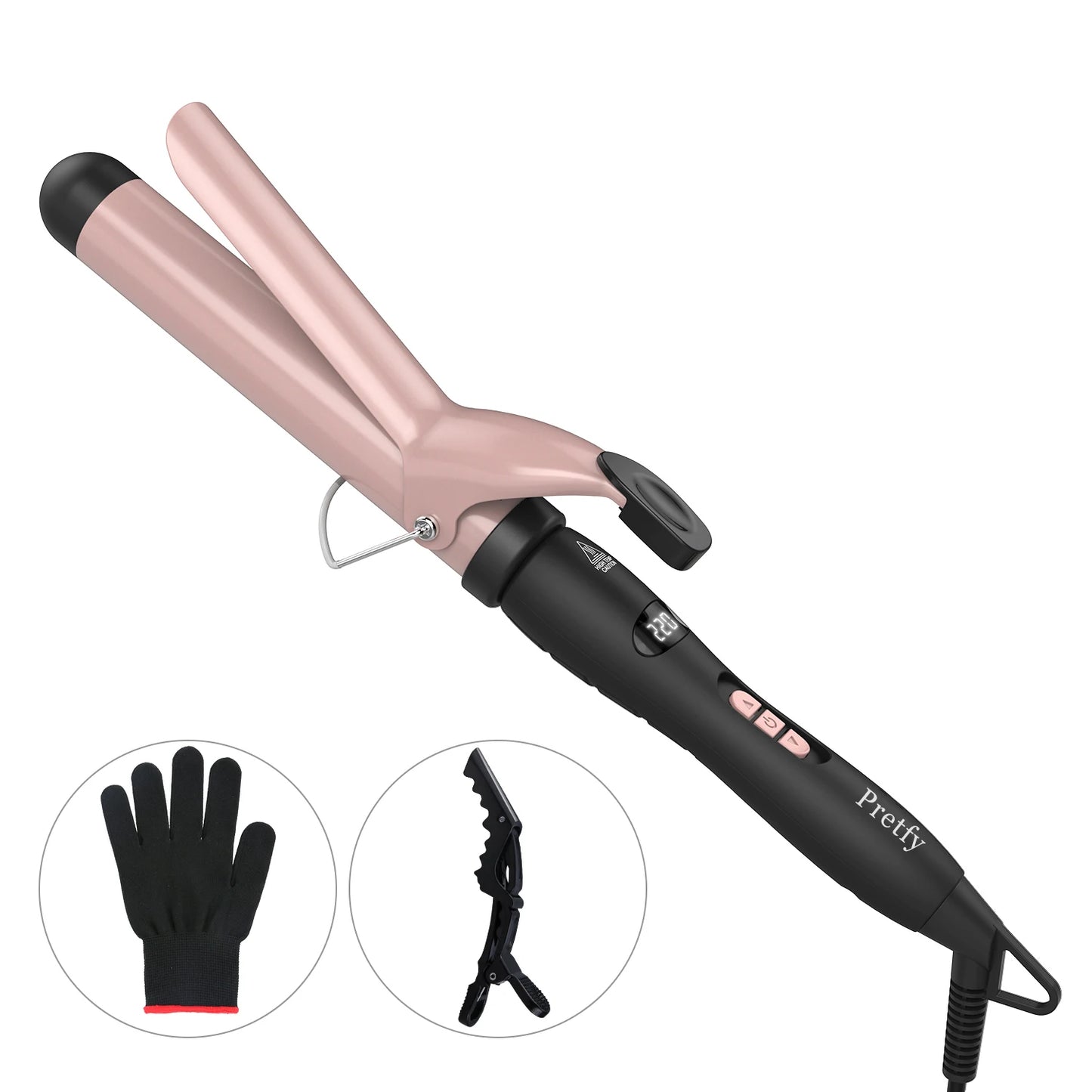 Pretfy 1.25inch Hair Curling Iron Hair Curler Temperature Adjustable LCD Temp Display Hair Styling Tool Anti-scald Auto Shut-Off