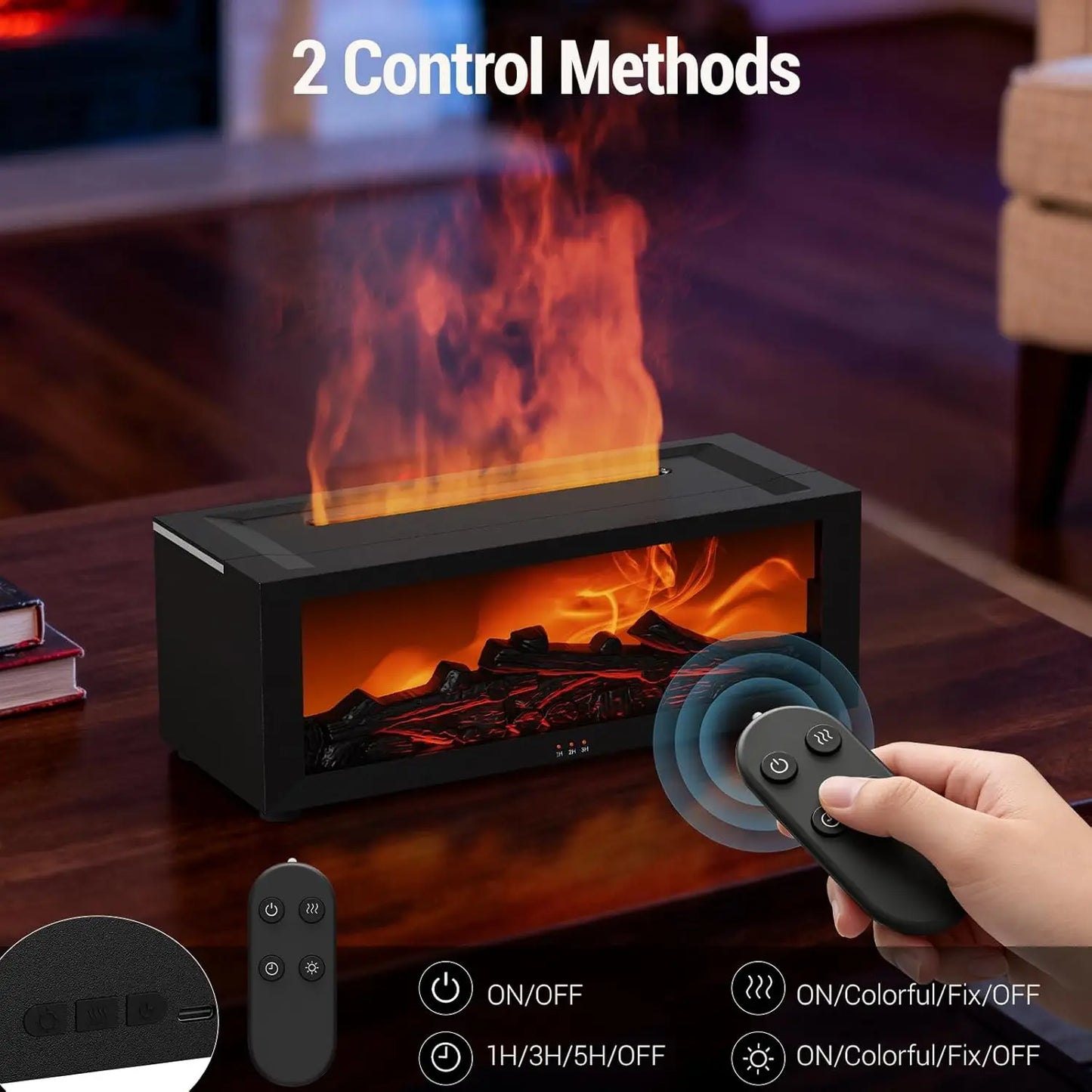 Remote Control Flame Diffuser, 150ml Ultrasonic Aroma Humidifier with Timer & LED Lights for Home