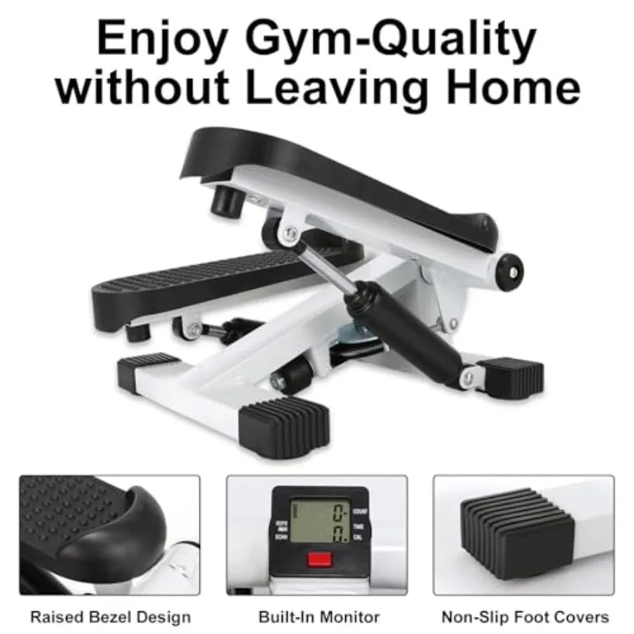 Portable Mini Stepper for Home Exercise with LCD Monitor and Resistance Bands 260lbs Weight Capacity Twist Stepper in Black for