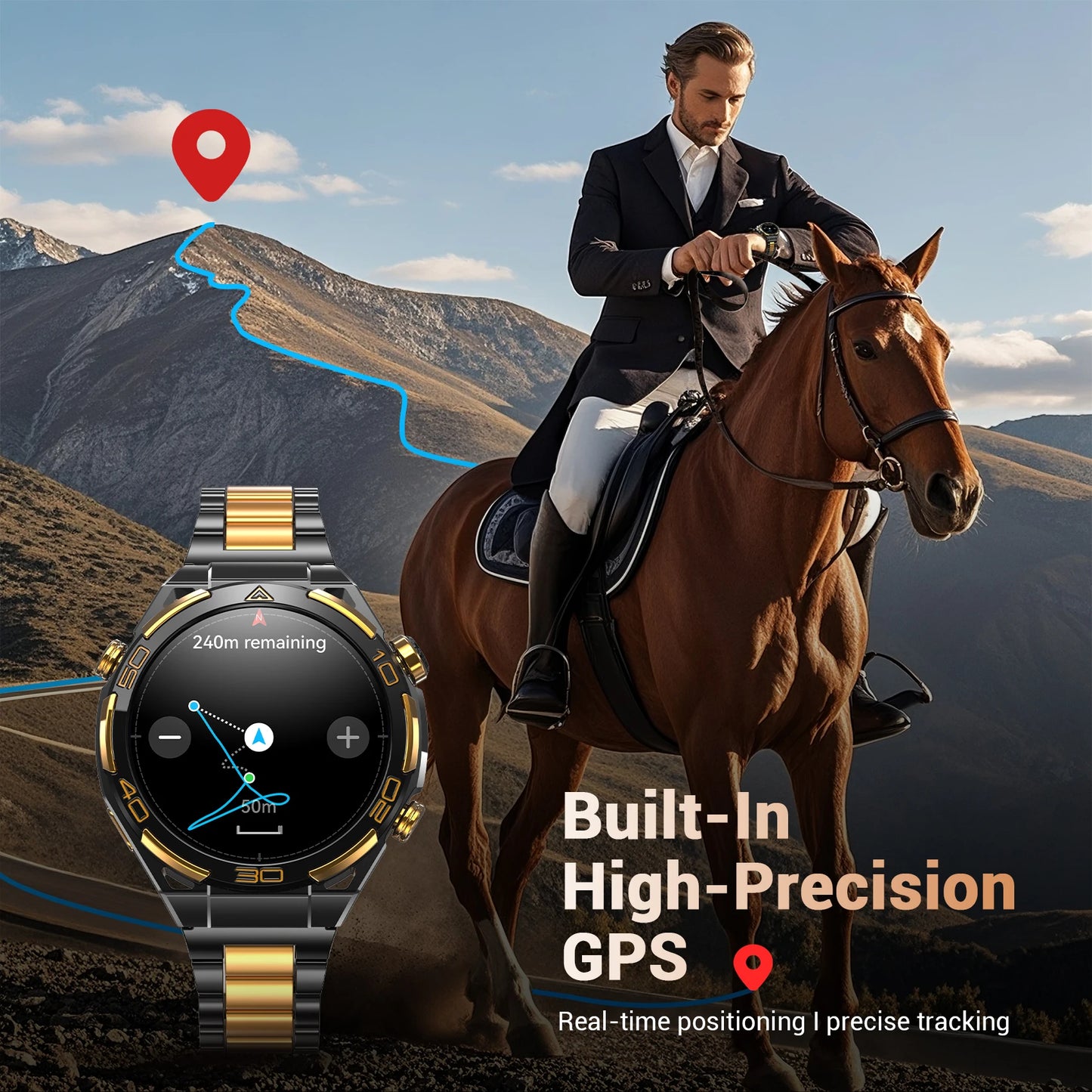 IOWODO 2026 New W90Pro GPS Smartwatch with Flashlight 1.43" HD AMOLED Display 900mAh Bluetooth Waterproof Watch for Men Women