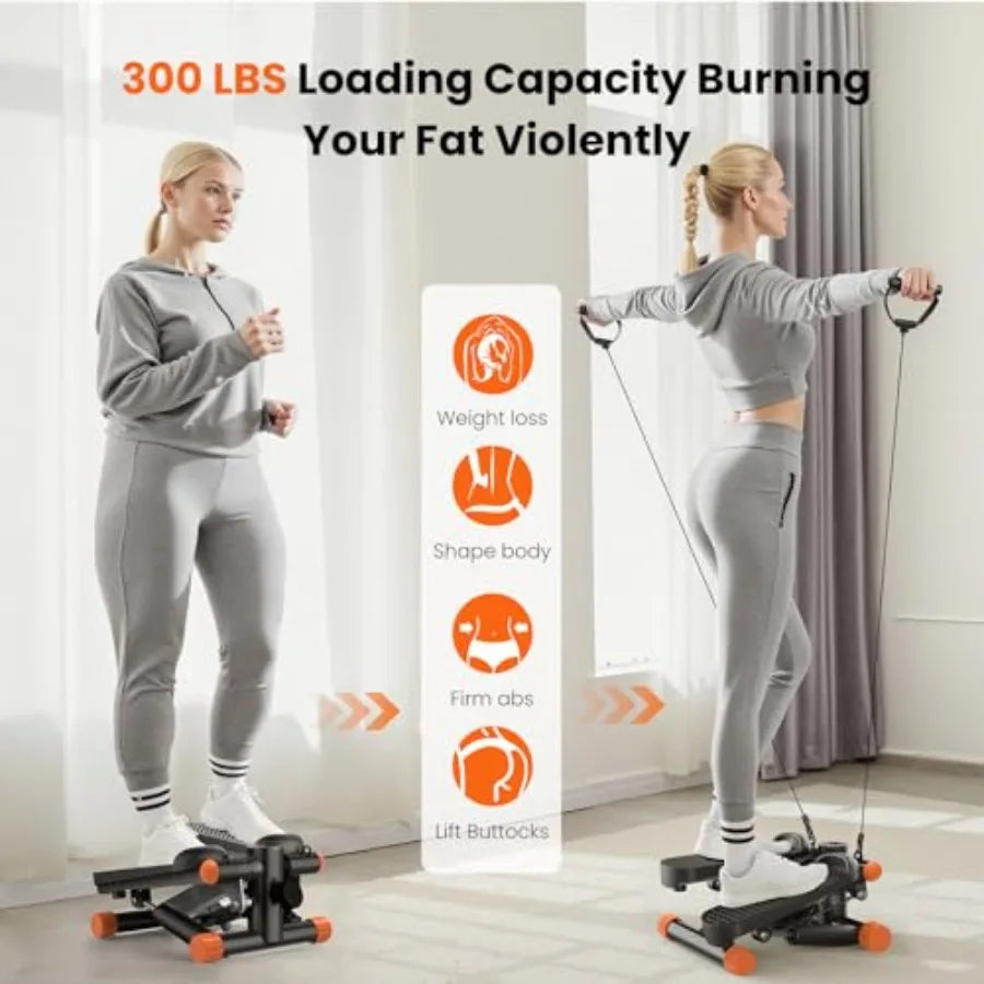 Mini Stair Steppers with Resistance Bands for Home Exercise Portable Twist Stepper Machine in Black 300LBS Capacity