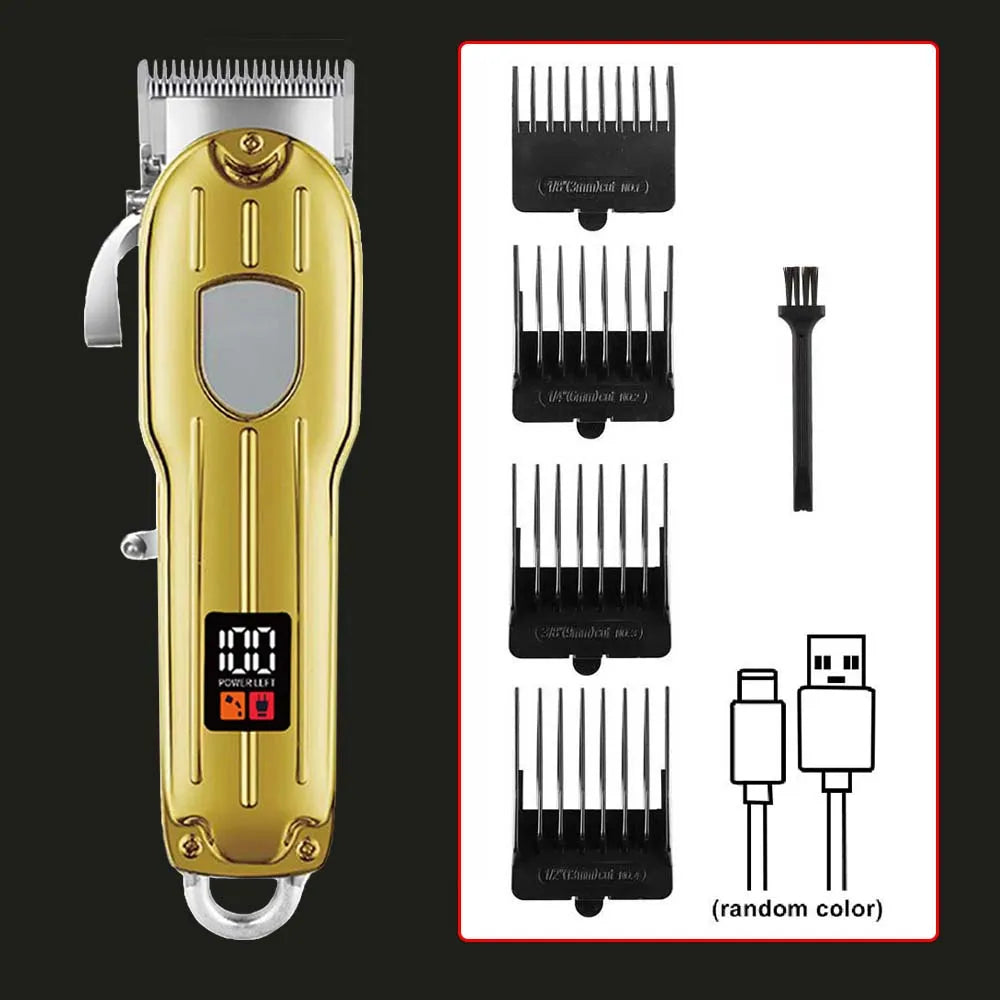 Professional 2-in-1 Gold Hair Clipper & Trimmer Set with LCD Display, USB Rechargeable T-Blade Hair Trimme for Men’s Haircut & Beard Styling