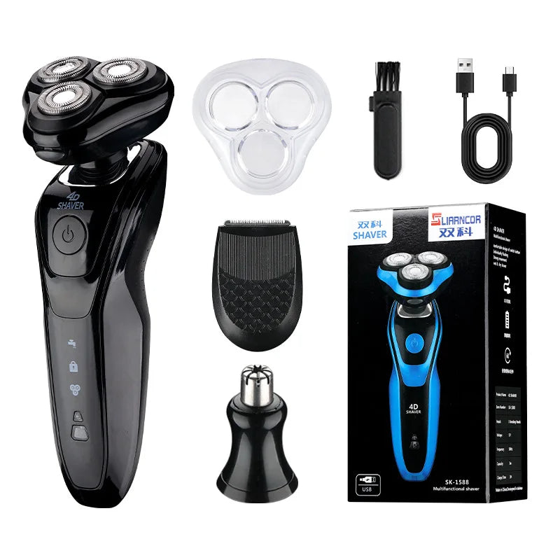 3-in-1 Men's Home Shaver and Grooming Kit—a rechargeable shaver featuring precision blades that are durable and easy to clean.