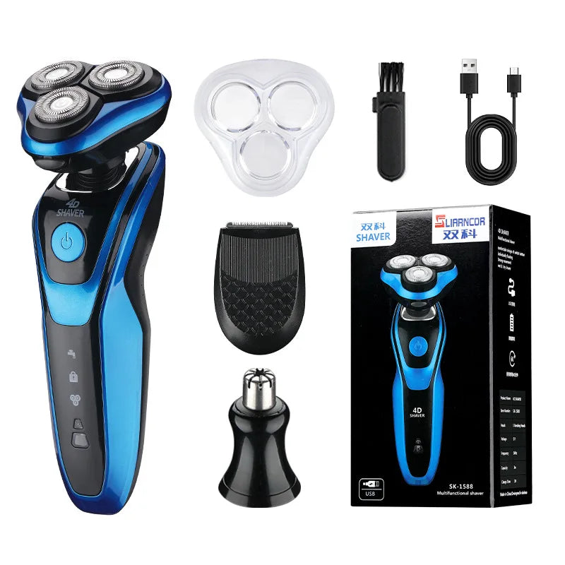 3-in-1 Men's Home Shaver and Grooming Kit—a rechargeable shaver featuring precision blades that are durable and easy to clean.