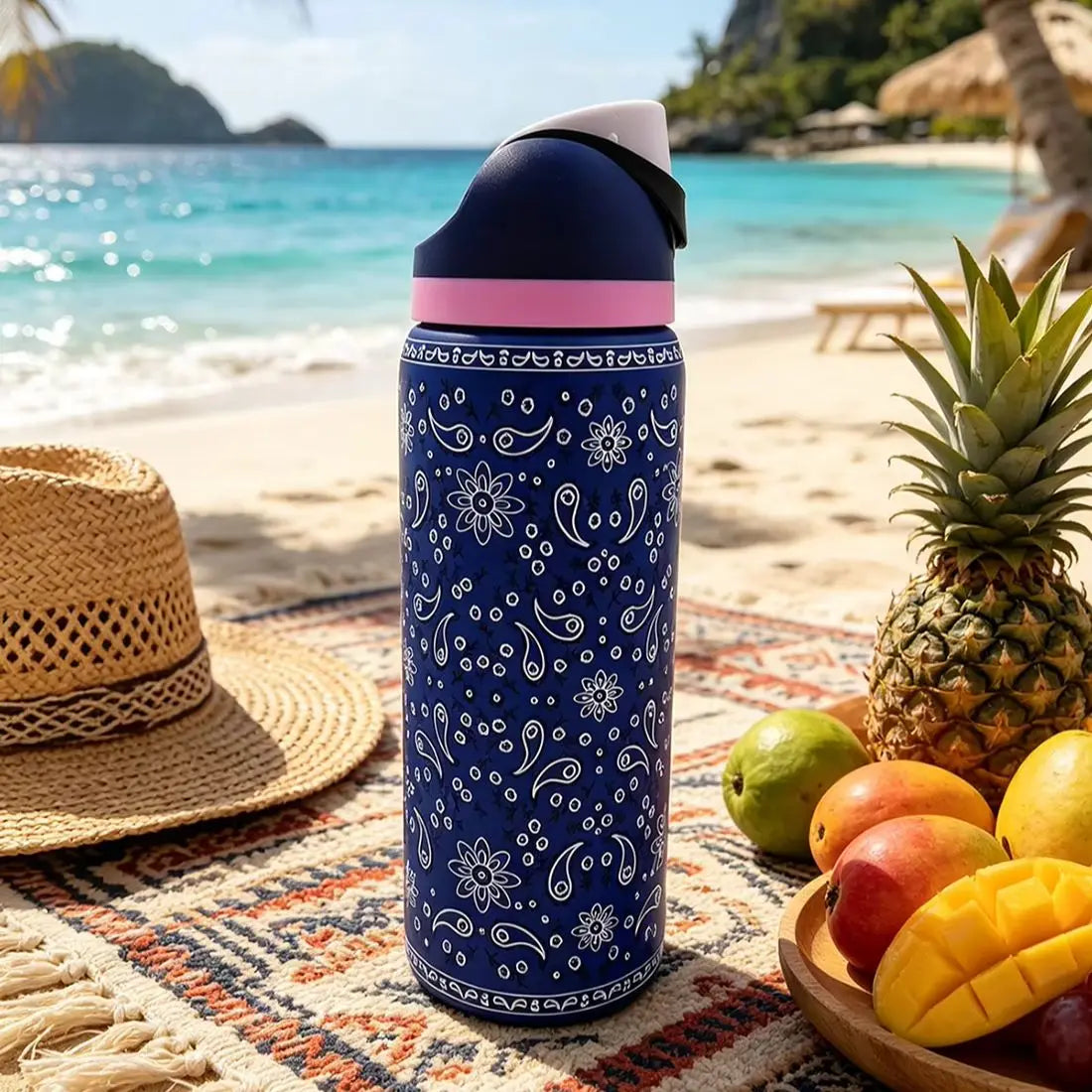 Owalaa cashew nut pattern 32oz/945ml stainless steel insulated water bottle with straw,for daily sports outdoor,perfect gift