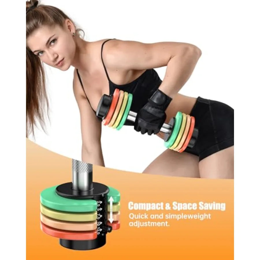 Uboway Adjustable Dumbbell Set: Pair Rainbow-colored Weights Plates Dumbbells 22.5 lbs with Storage Tray Non-Slip Metal Grip fo