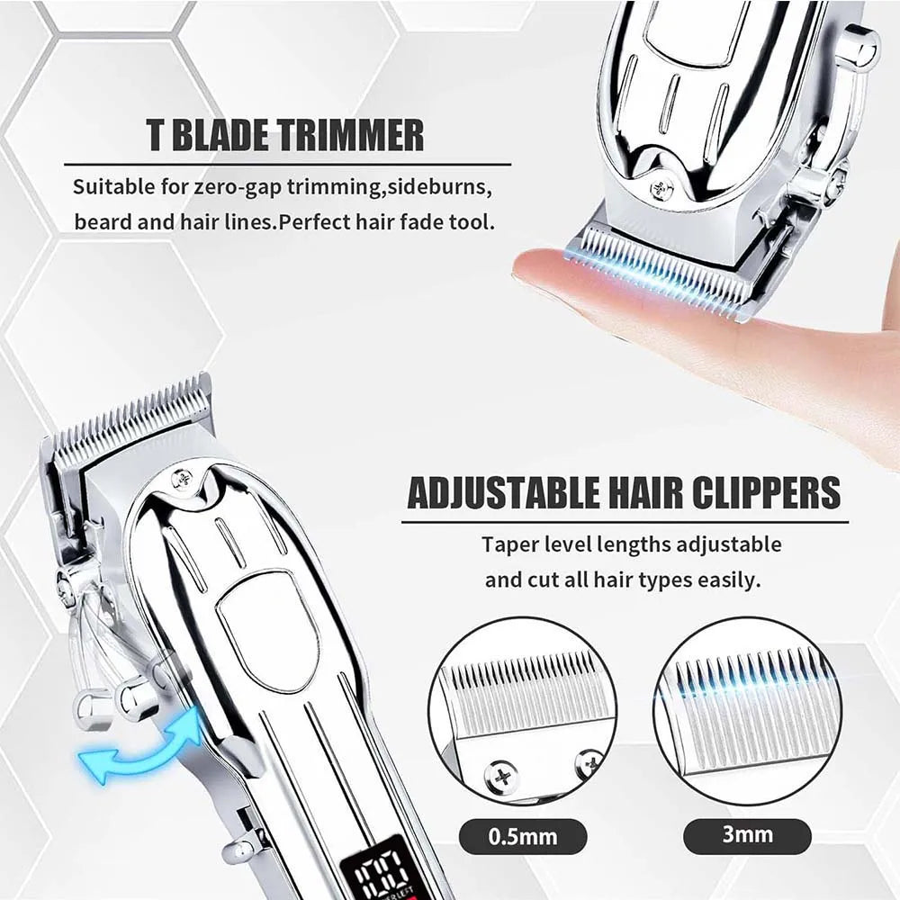 Professional 2-in-1 Gold Hair Clipper & Trimmer Set with LCD Display, USB Rechargeable T-Blade Hair Trimme for Men’s Haircut & Beard Styling