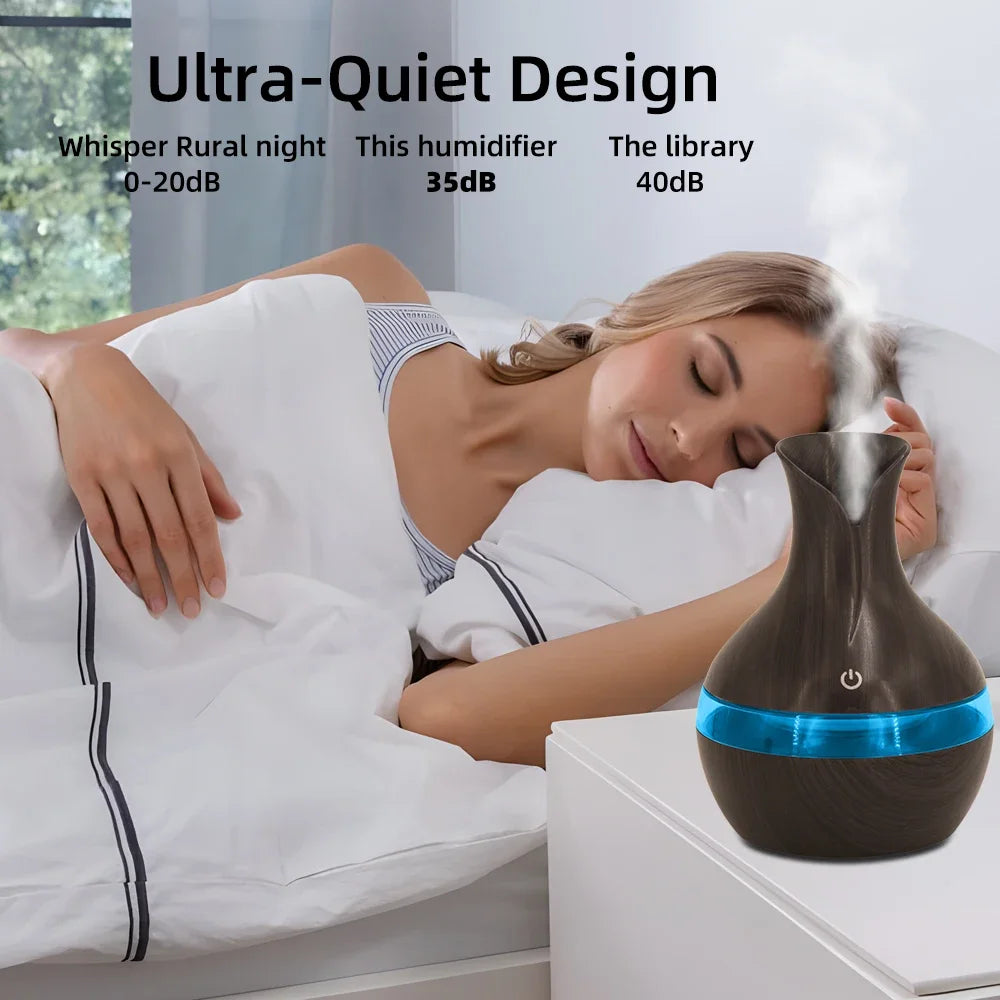 300 ml USB Aromatherapy Diffuser & Humidifier – ultra-quiet cool-mist humidifier with remote control, 7-color LED lights, and 2