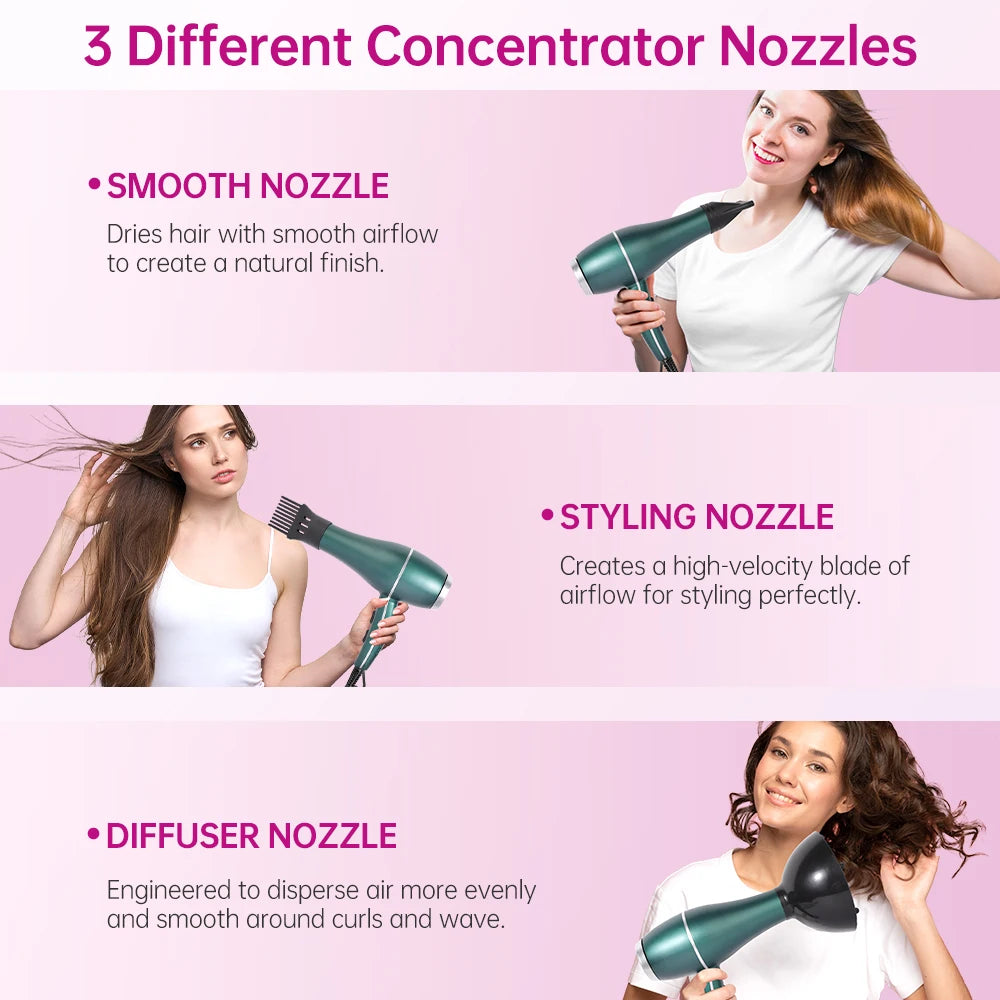 Morfone 12pcs-in-1 multiple accessory hair dryer. With accessories such as combs, hair clips, hair patches, air cushion combs, e