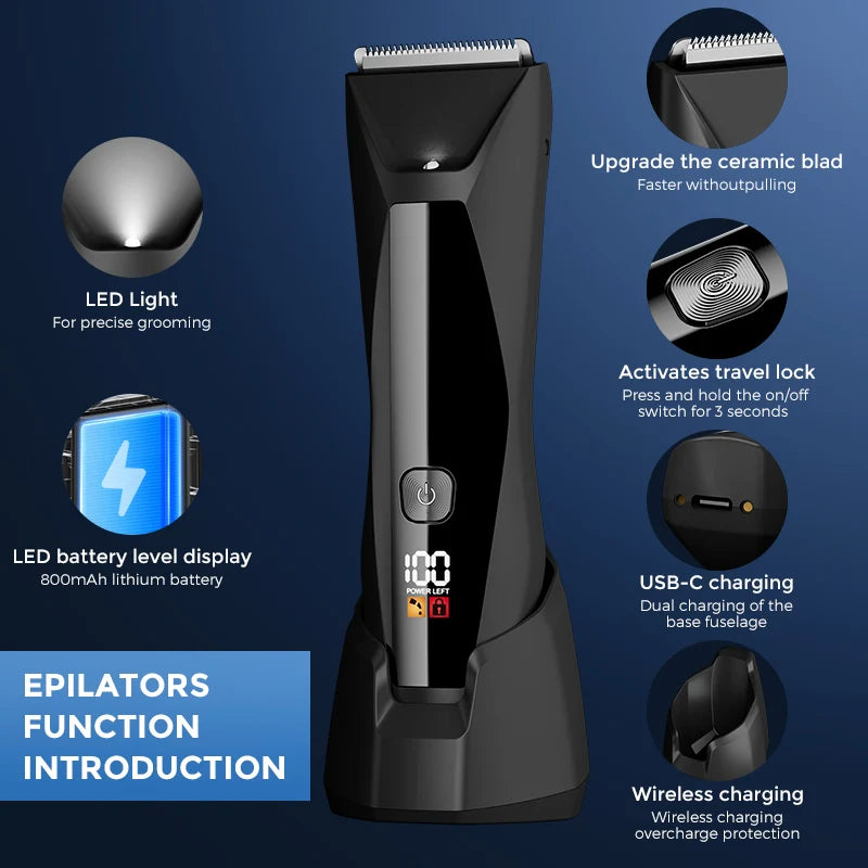 SEJOY Body Pubic Hair Trimmer for Men With Standing Recharge Dock,Balls Women Lady Shaver Hair Removal Bikini Trimmer