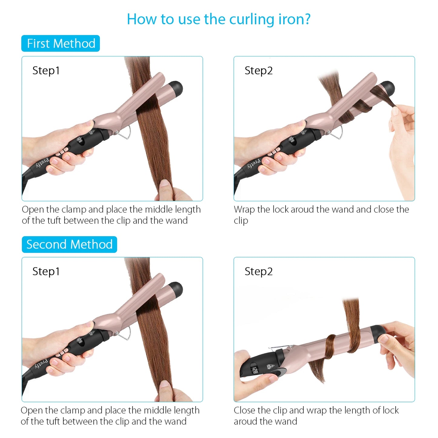 Pretfy 1.25inch Hair Curling Iron Hair Curler Temperature Adjustable LCD Temp Display Hair Styling Tool Anti-scald Auto Shut-Off