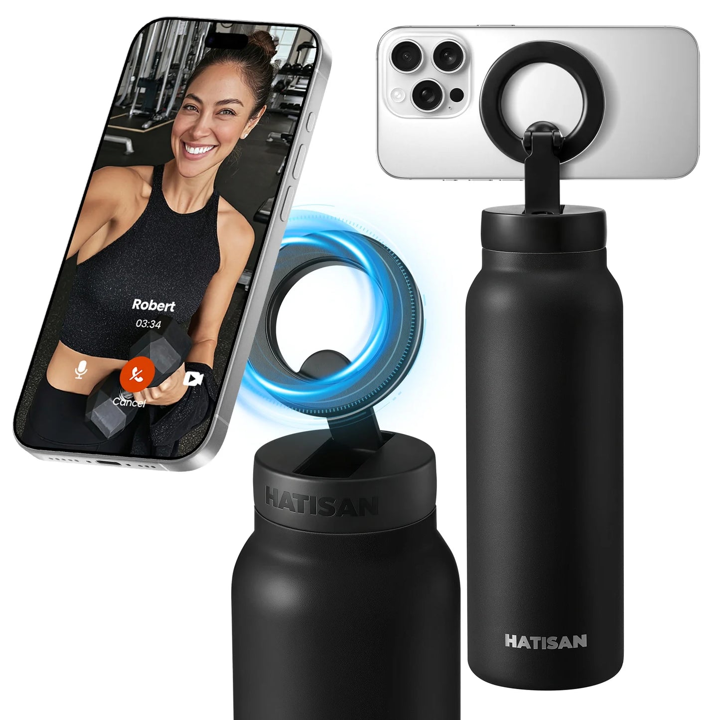 24oz Insulated Stainless Steel Water Bottle Outdoor Sports Mug Magnetic Phone Holder Thermos for Fitness And Travel VacuumFlasks
