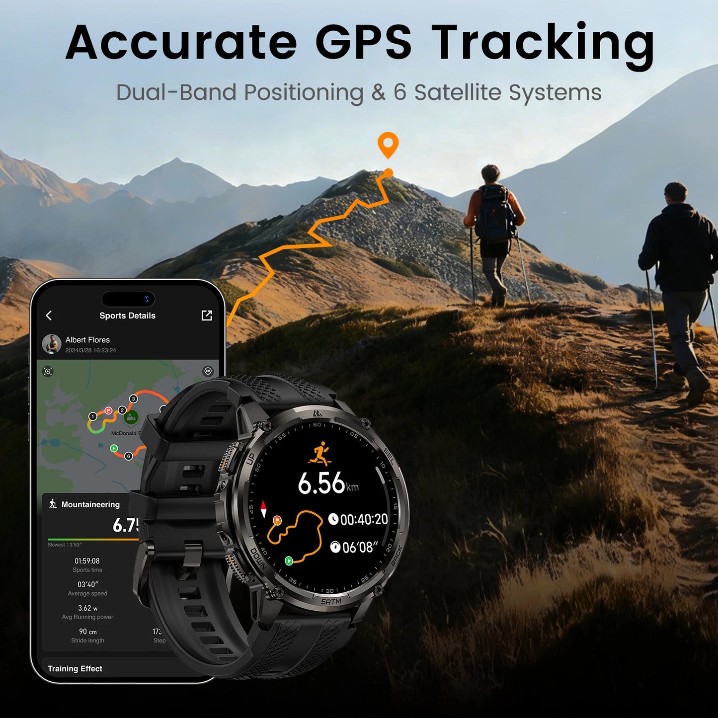 KOSPET TANK T4C Smartwatch Men’s Outdoor Rugged Watch with Flashlight Dual‑Band GPS 50M Waterproof Fitness & Health Tracker