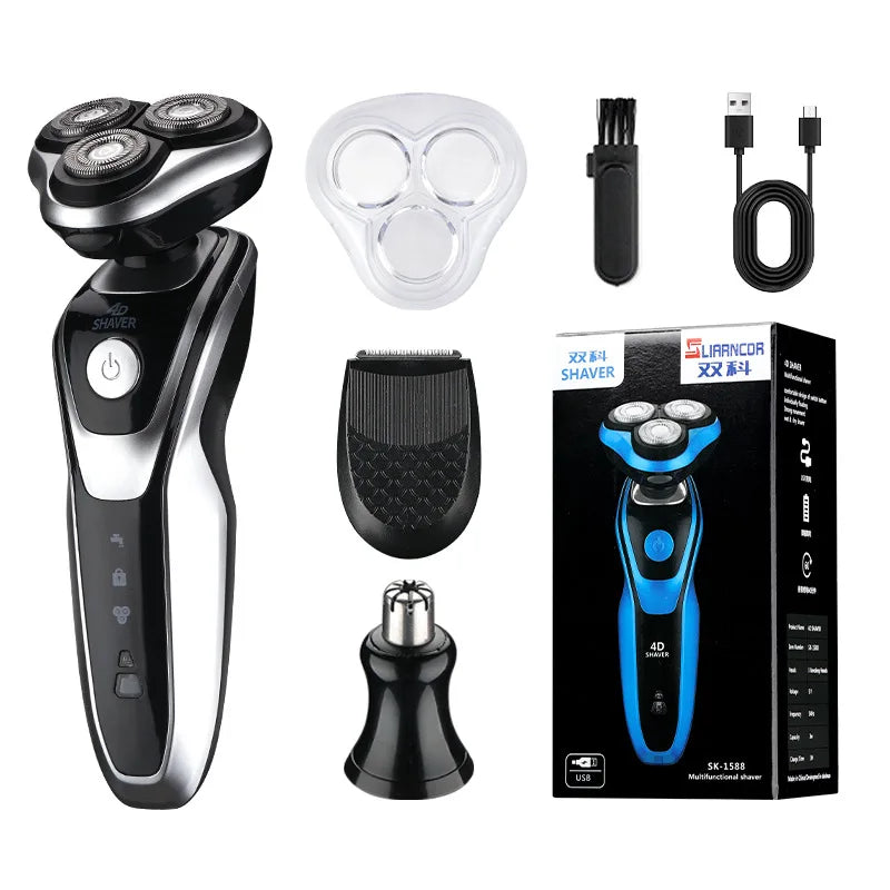 3-in-1 Men's Home Shaver and Grooming Kit—a rechargeable shaver featuring precision blades that are durable and easy to clean.