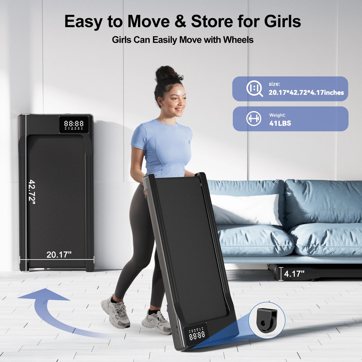3-in-1 Portable Treadmill with Remote Cntrol LED Display 2.5HP Silent Walkingpad Jogging Machine for Home Office 300LBS Capacity