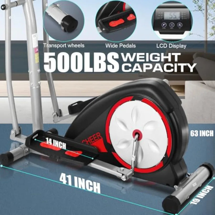Elliptical Exercise Machine for Home Use with 500LBS Weight Capacity Magnetic Drive System 8-Level Resistance Pulse Rate Grips