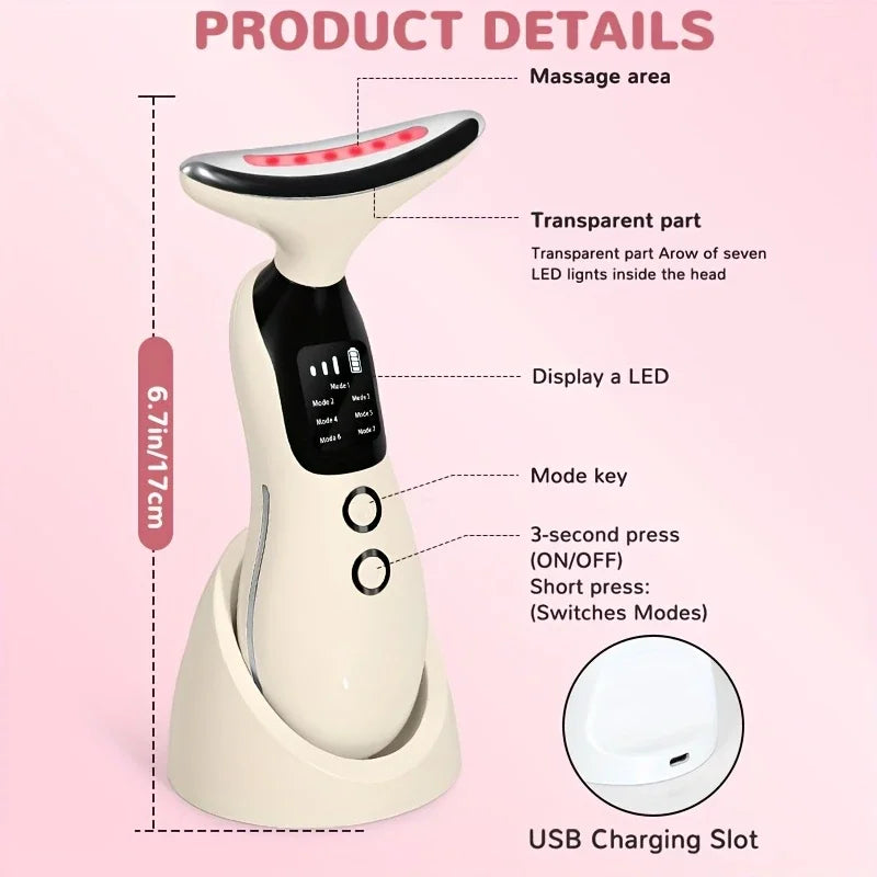 Neck Beauty Device 7 Modes 3 Suction Levels LED Therapy Microcurrent Anti Wrinkle Face Neck Massager for Skin Rejuvenation