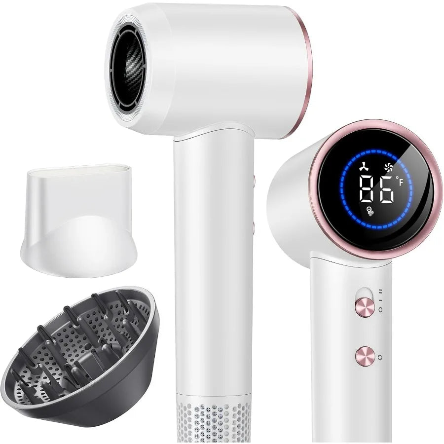 High Speed Ionic Hair Dryer with Diffuser 500 Millions Negative Ionic Low Noise Magnetic Attachments Thermo Control for Home Tr