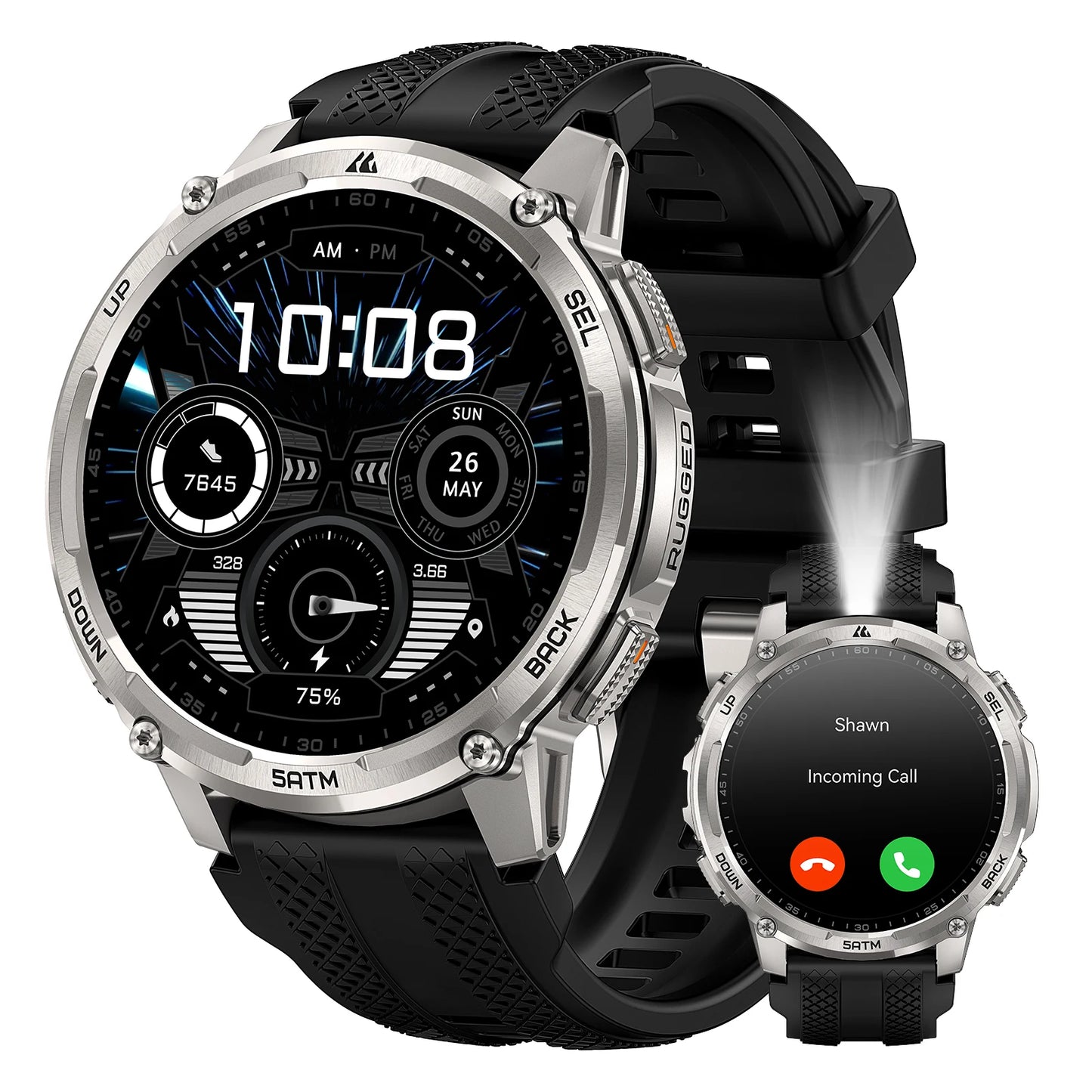 KOSPET TANK T4C Smartwatch Men’s Outdoor Rugged Watch with Flashlight Dual‑Band GPS 50M Waterproof Fitness & Health Tracker