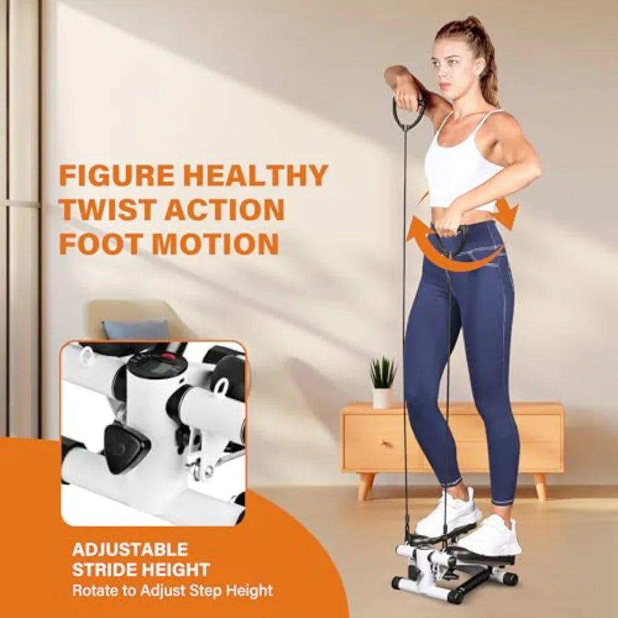 Mini Stepper with Resistance Band for Home Full Body Workout Equipment in Black and Blue