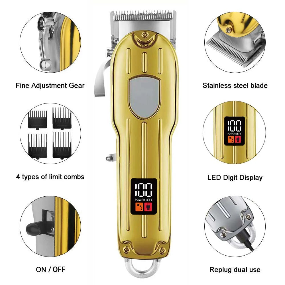 Professional 2-in-1 Gold Hair Clipper & Trimmer Set with LCD Display, USB Rechargeable T-Blade Hair Trimme for Men’s Haircut & Beard Styling