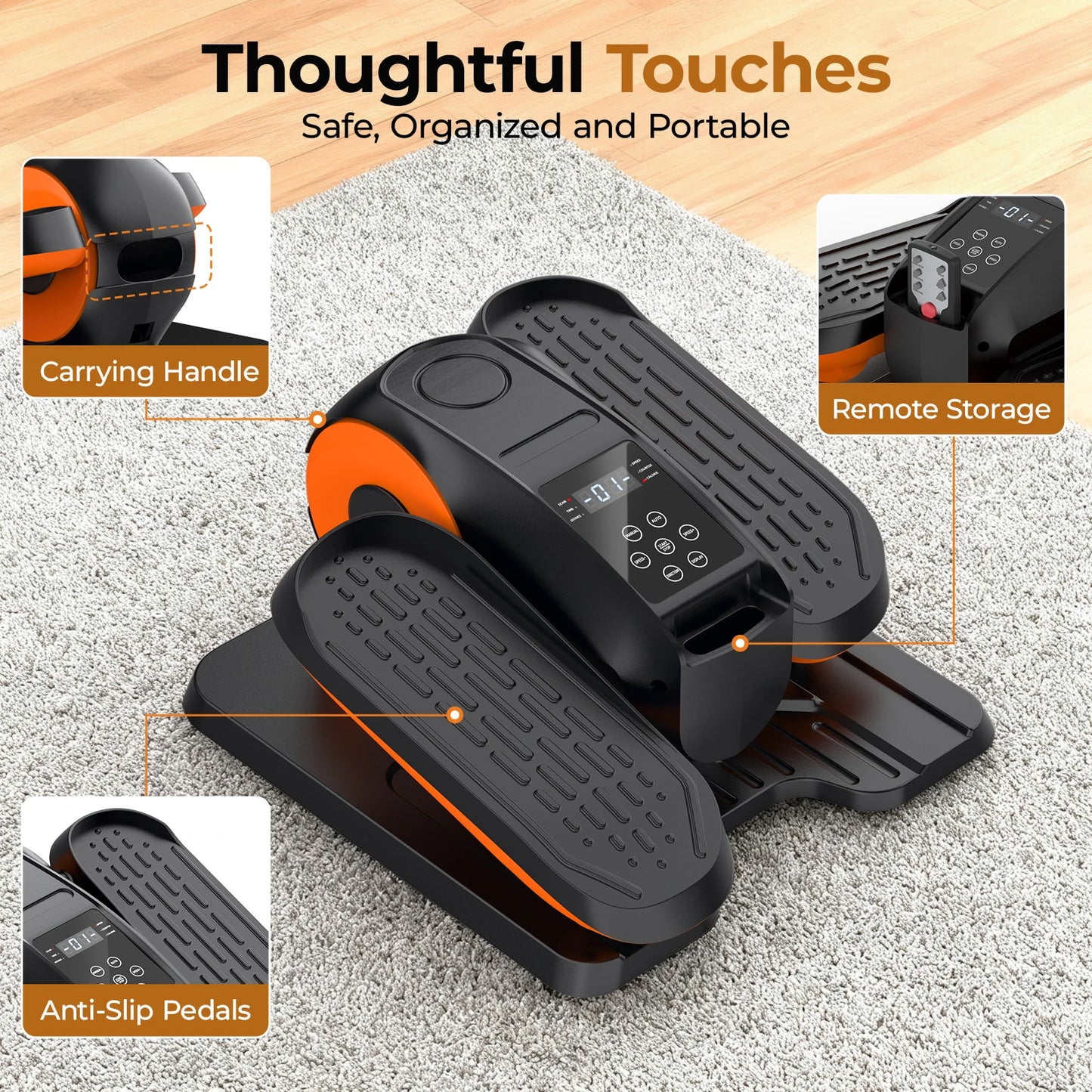 Mini Seated Elliptical Trainer with 3 Smart Exercise Modes 12 Speed Levels, Compact Quiet Under Desk Pedal Exerciser for Home