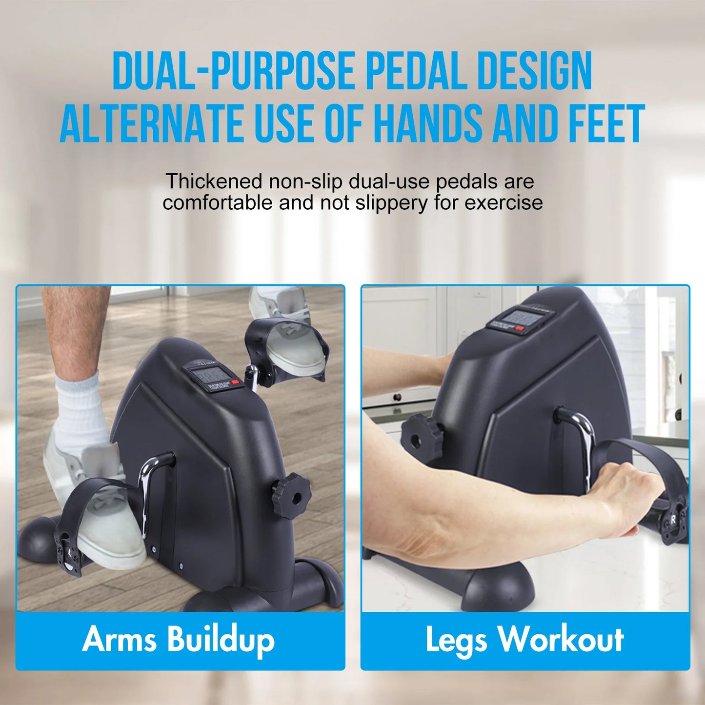 Portable Mini Exercise Bike Under Desk Pedal Exerciser Arm and Leg Adjustable Multifunctional Stepper with LCD for Home Office