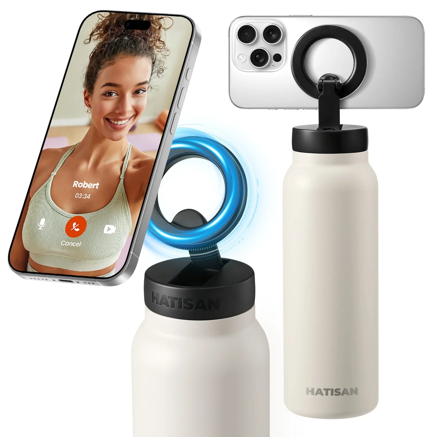 24oz Insulated Stainless Steel Water Bottle Outdoor Sports Mug Magnetic Phone Holder Thermos for Fitness And Travel VacuumFlasks