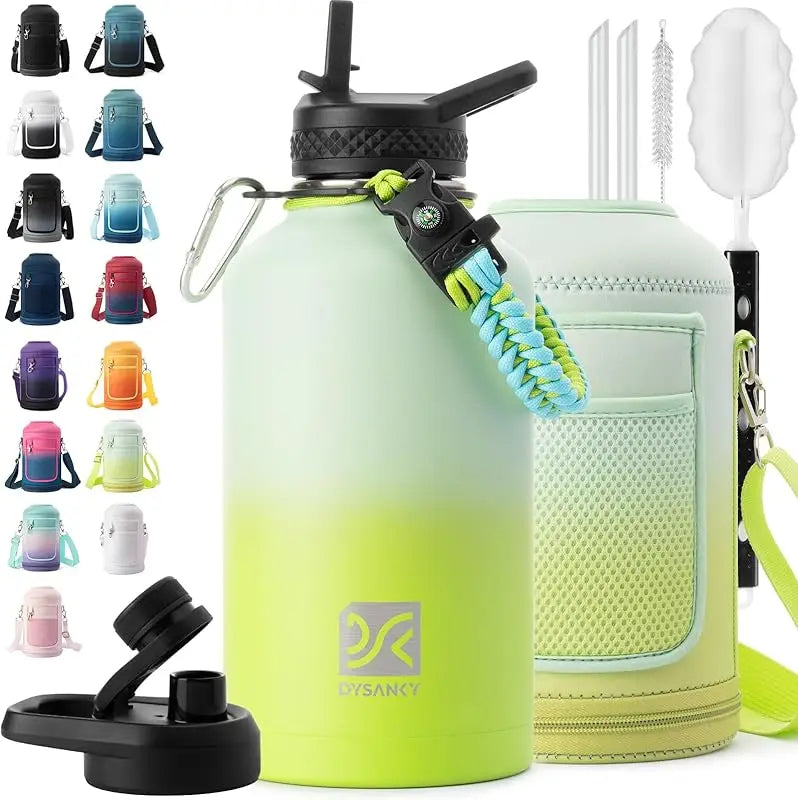 64 oz Insulated Water Bottle Thickened Stainless Steel Vacuum Design, BPA-Free, Large Jug with Straw, Carrier Bag & Handle Strap