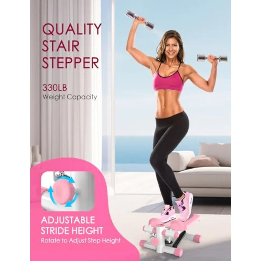 Portable Mini Stepper with Resistance Bands for Home Exercise Adjustable Height Fitness Machine in Black 330LBS Capacity Compac