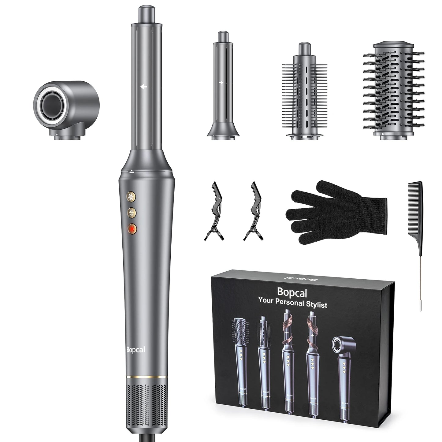 Bopcal 5 In 1 Hair Dryer Hot Air Comb Electric Hair Curling Iron 1200W High Speed Blower Multifunctional Styling Tools Hairdryer