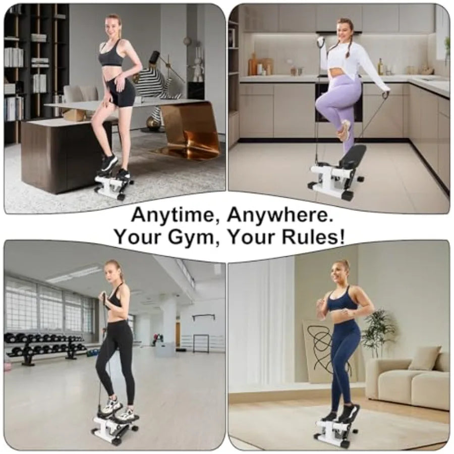 Portable Mini Stepper for Home Exercise with LCD Monitor and Resistance Bands 260lbs Weight Capacity Twist Stepper in Black for