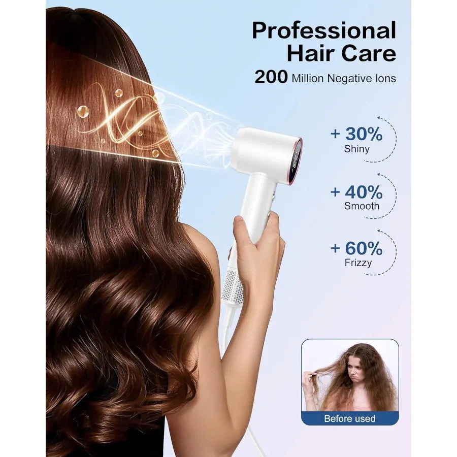 High Speed Ionic Hair Dryer with Diffuser 500 Millions Negative Ionic Low Noise Magnetic Attachments Thermo Control for Home Tr