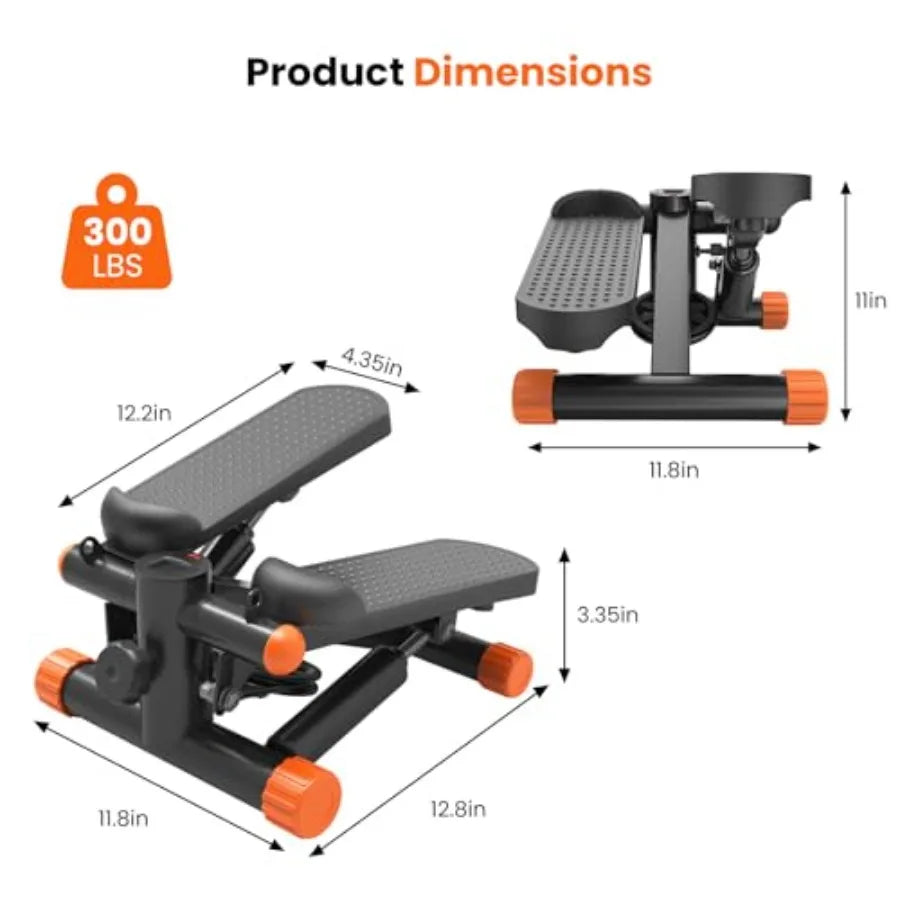 Mini Stair Steppers with Resistance Bands for Home Exercise Portable Twist Stepper Machine in Black 300LBS Capacity