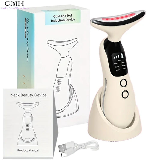 Neck Beauty Device 7 Modes 3 Suction Levels LED Therapy Microcurrent Anti Wrinkle Face Neck Massager for Skin Rejuvenation