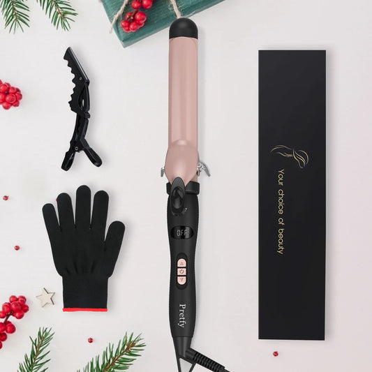 Pretfy 1.25inch Hair Curling Iron Hair Curler Temperature Adjustable LCD Temp Display Hair Styling Tool Anti-scald Auto Shut-Off