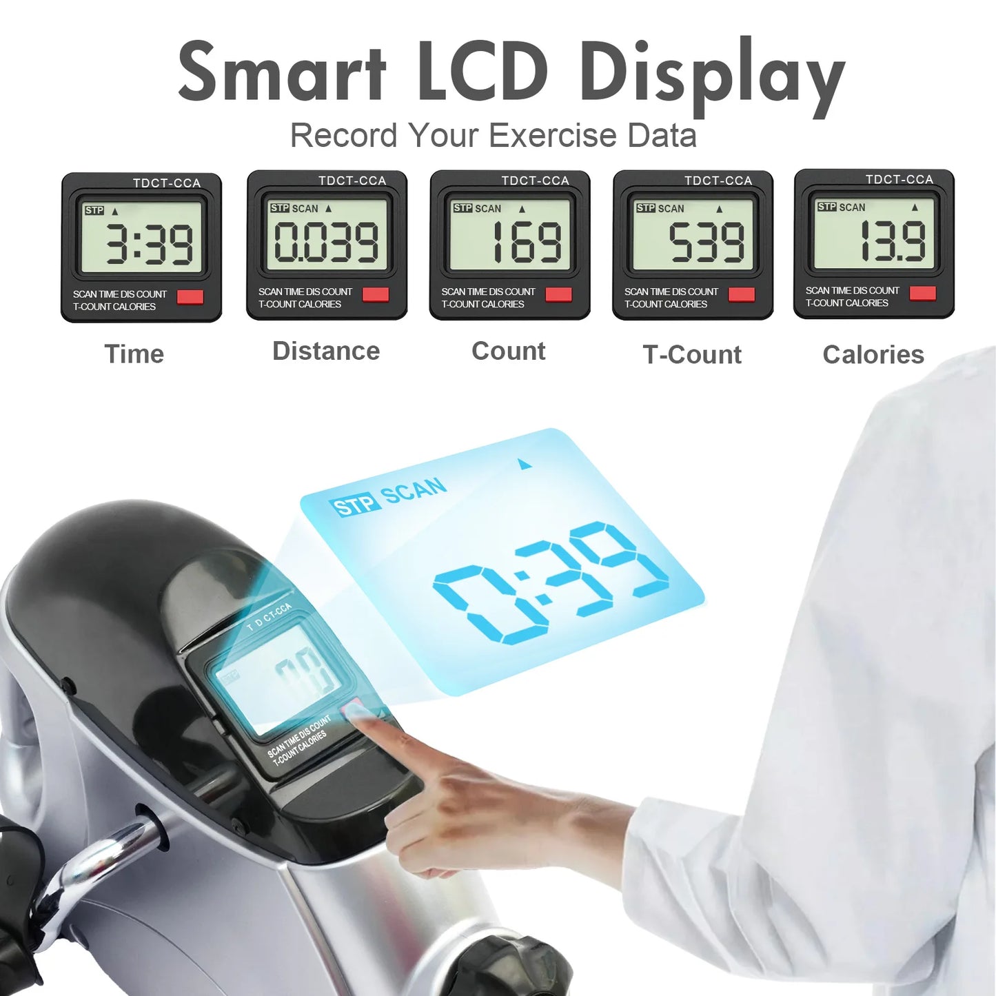 Portable Mini Exercise Bike Under Desk Pedal Exerciser Arm and Leg Adjustable Multifunctional Stepper with LCD for Home Office