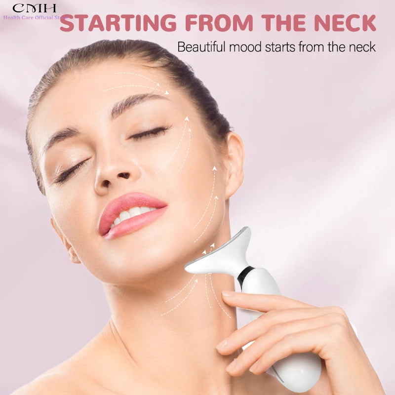 Neck Beauty Device 7 Modes 3 Suction Levels LED Therapy Microcurrent Anti Wrinkle Face Neck Massager for Skin Rejuvenation
