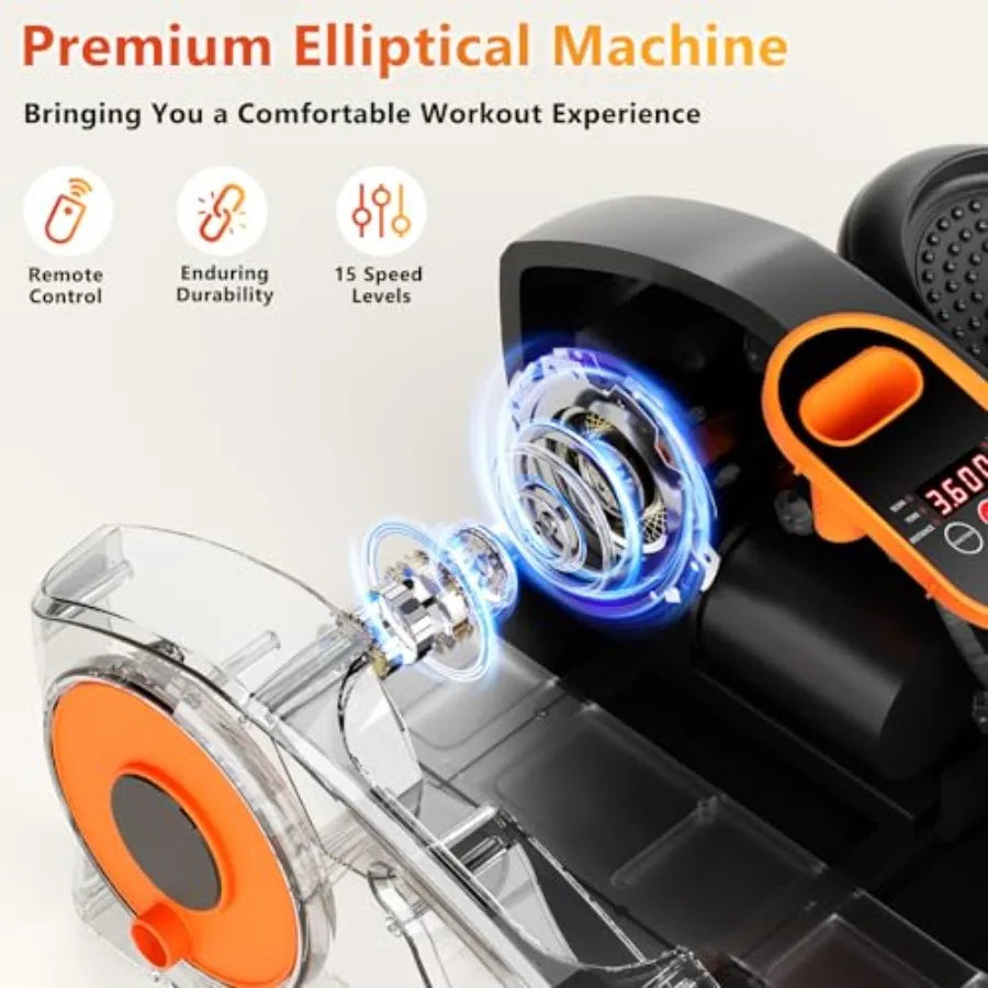 Under Desk Elliptical Exercise Machine for Home Office with Remote 15 Adjustable Speed Quiet Portable Leg Exerciser in Black fo