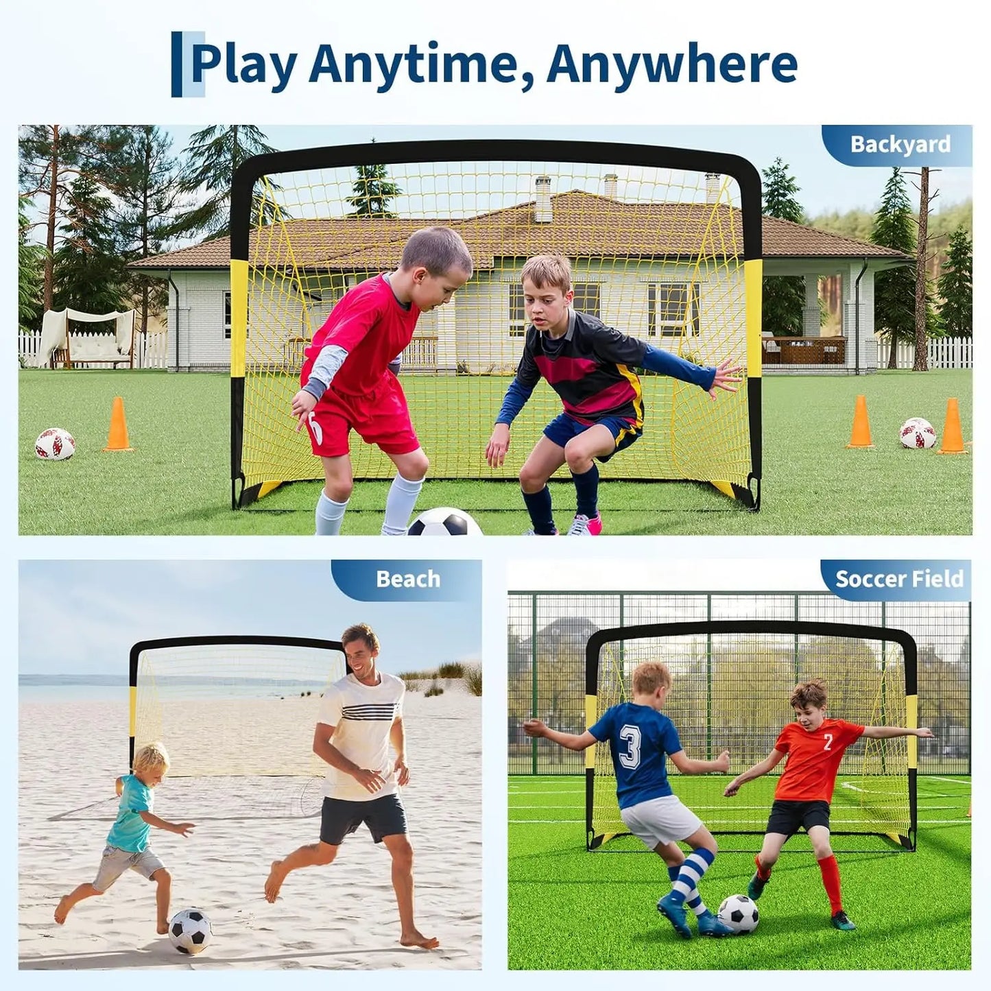 2 Pack Soccer Goals for Backyard,6x4 FT Portable Soccer Net with Ball,Cones&Stakes,Soccer Goal Set for Training & Outdoor Sports